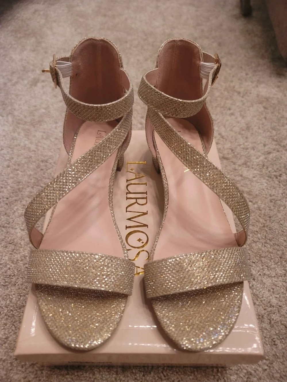 Girls LAURMOSA Gold Glitter Strappy Block Heel Sandals - sz 3